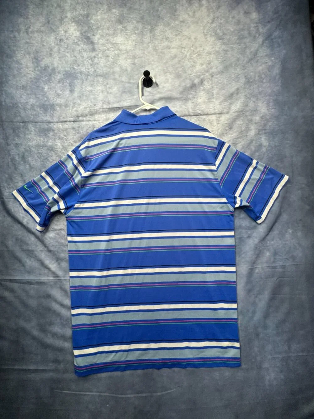 Men's Blue White Striped Nike Golf Pullover Polo Shirt Size Large